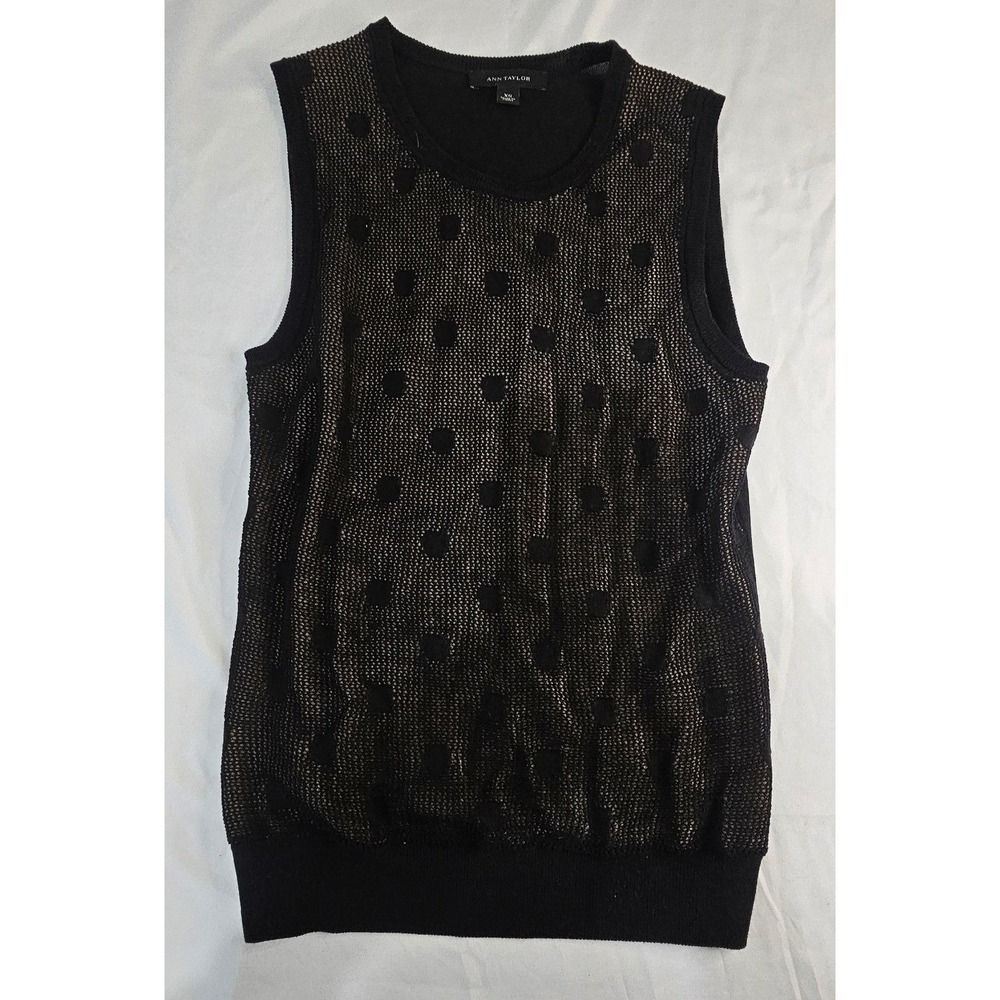 Ann Taylor Womens XS Black Tan Polka‎ Dot Sleeveless Knit Shell Top 70106